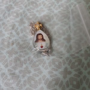 Silver and gold onyx Jesus necklace with diamond